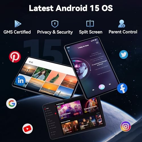 Android 15 Tablet with Octa-Core Processor, 12 Inch Tablets 20GB RAM (6+14GB), 128GB ROM+1TB Expand, 2000 * 1200 IPS Touch Screen