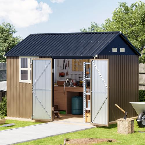 6x4FT Outdoor Steel Storage Shed with Clear Window, Lockable Doors, Weather-Resistant Metal Tool Shed for Garden, Backyard, Patio, and Utility Storage