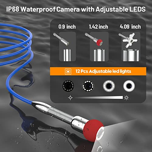 Self-Leveling Sewer Camera 100FT, Anysun 9" HD Screen Pipe Borescope Drain Inspection with 12pcs LED Light, DVR Recorder with 32GB Card