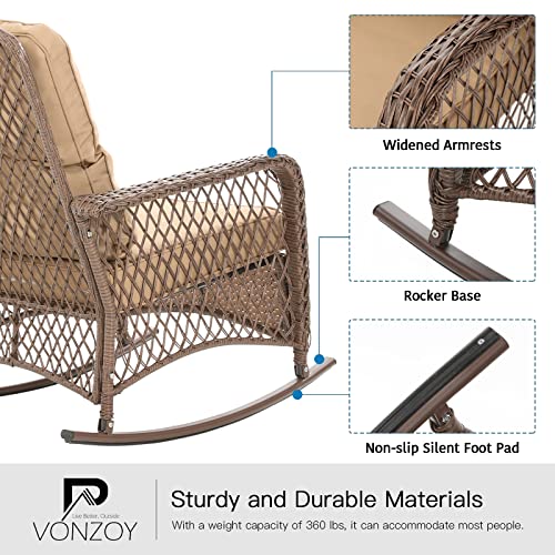 Patio Furniture Set 3 Pieces, Wicker Rocking Bistro Set with Thick Cushions, Outdoor Rocker Chairs and Coffee Table for Porch