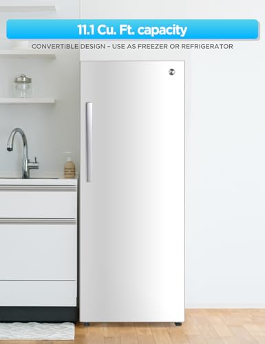 Commercial Cool 11.1 Cu. Ft. Convertible Freezer Refrigerator, Upright Fridge with Glass Shelves, Reversible Door, ENERGY STAR rated, Auto Defrost