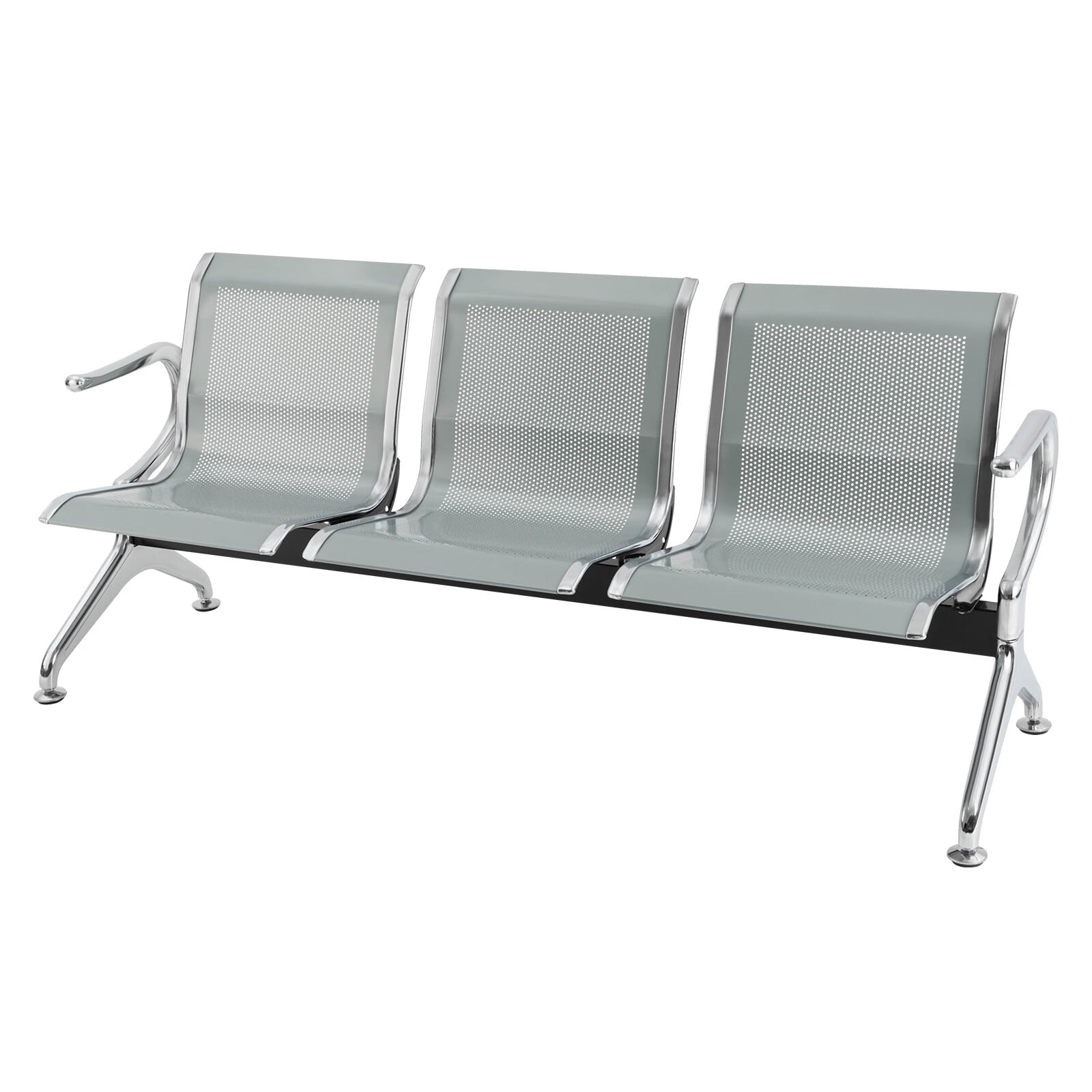 Aiqidi 3-Seat Waiting Room Chair with Arms Airport Reception Bench Guest Chair for Office Business Hospital Bank Market Silver