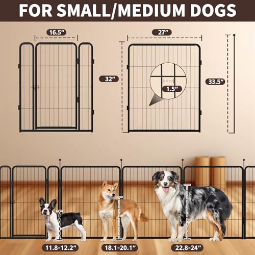mestyl Dog Play Pen Indoors, Heavy Duty Metal Puppy Playpen, Portable Dog Exercise Pen Temporary Pet Fence with Gate