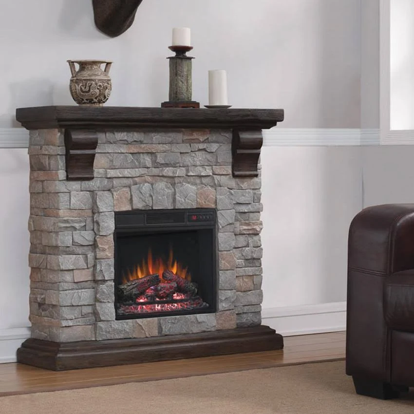 Twin Star 90679F Stone Fireplace with Classic Flame Mantel