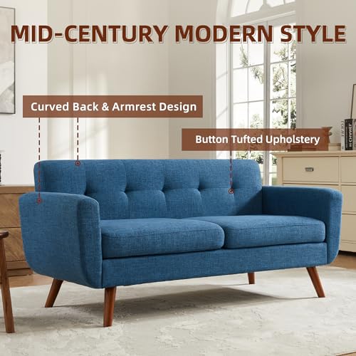 Tbfit L Shaped Couch Sofa, 80" W Mid-Century Modern Sectional Couches, 3 Seater Sofas with Wide Chaise Lounge & Two Pillows