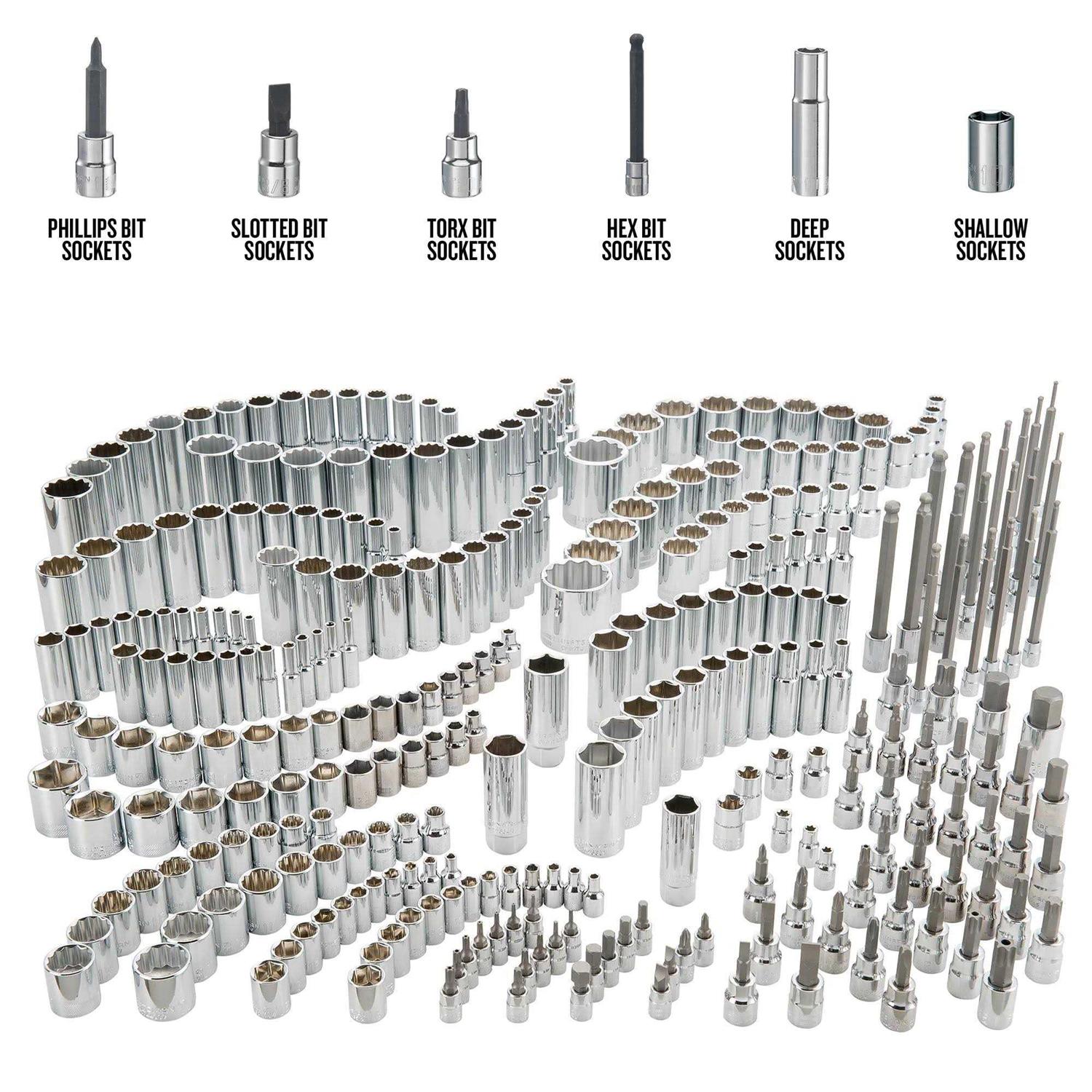 Craftsman 1/4 &amp; 3/8 &amp; 1/2 in. drive SAE 6 and 12 Point Socket Set 299 pc - Shop Hardware Tools Online Store