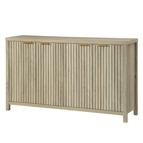 Fluted Sideboard Buffet Cabinet with Storage, 56" Large Buffet Modern Credenza with Adjustable Shelves