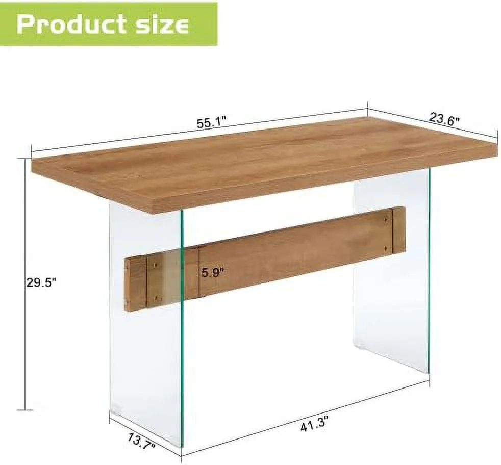 TJUNBOLIFE Modern White Dining Table  High Glossy Dining Room Table for 4/6  Glass Desk Table for Small Space  55 inches Rectangular Dinner Table for