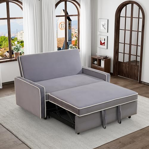 3 in 1 Convertible Sleeper Sofa Couch with Pullout Bed, Modern Flannel Pull Out Love seat Sofa, 2 Seater Futon Loveseat Couch Bed for RV, Living Room