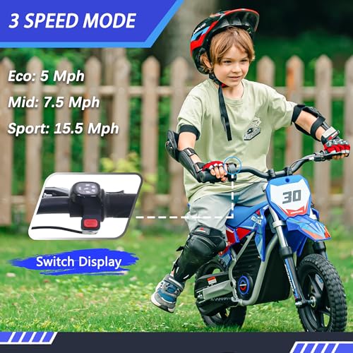 OLALA 36V Electric Dirt Bike for Kids Aged 4-8, Brushless 350W Racing Grade Electric Motorcycle, Up to 18.6MPH & 3 Speed Settings, Dual Disc Brakes