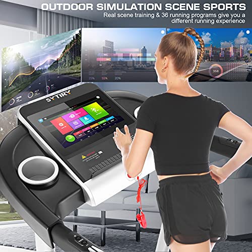 SYTIRY Treadmills for Home with TV Screen and WiFi,Smart Folding Treadmill Machine,3D Virtual Sports Scene,HiFi Speakers