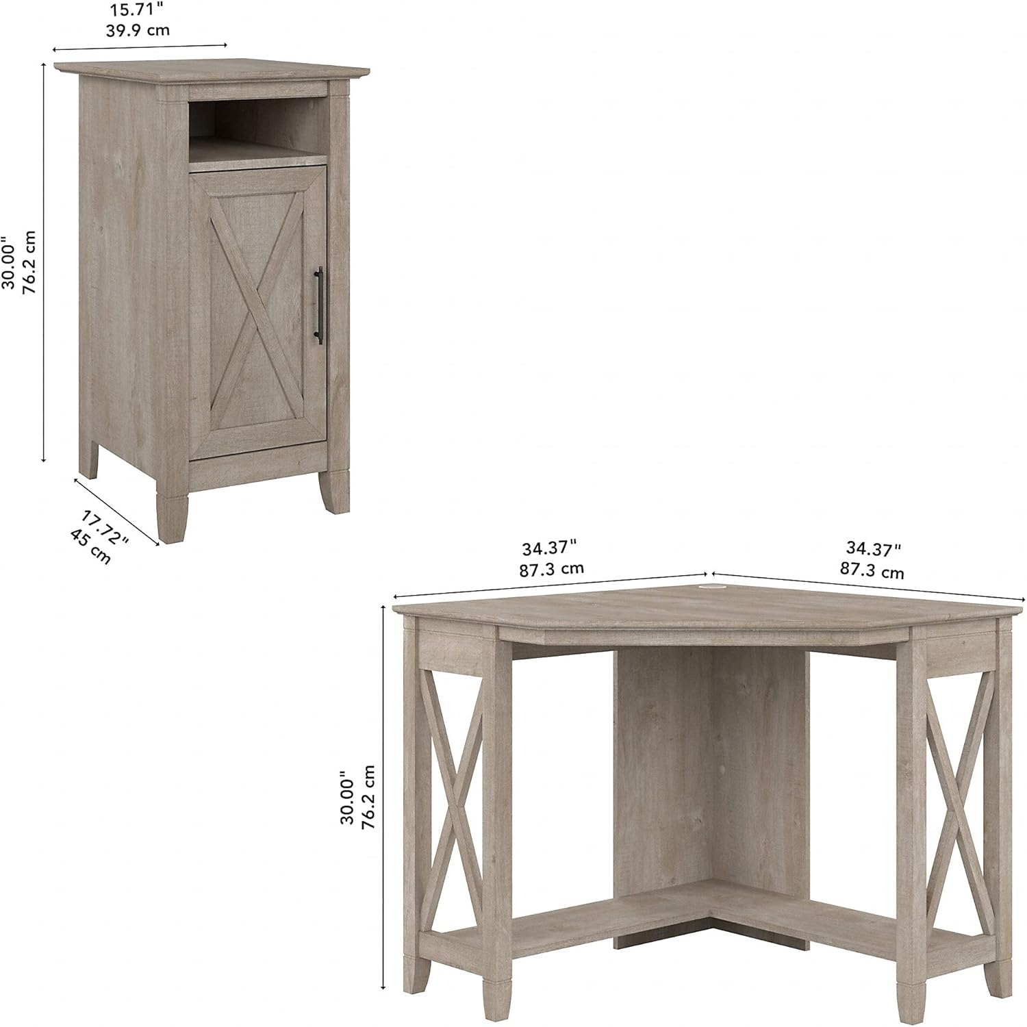 Bush Furniture Key West Small Corner Desk with Storage Cabinet, Washed Gray