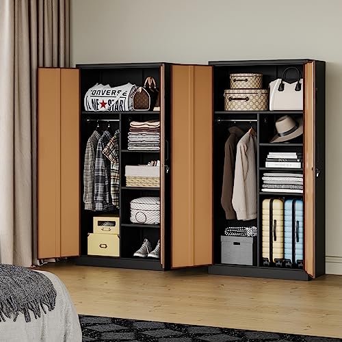 MIIIKO Steel Cabinet Wardrobe, Metal Locker Cabinet with Hanging Rod, Metal Clothing Locker Storage for Home, Office, Garage and Changing Room