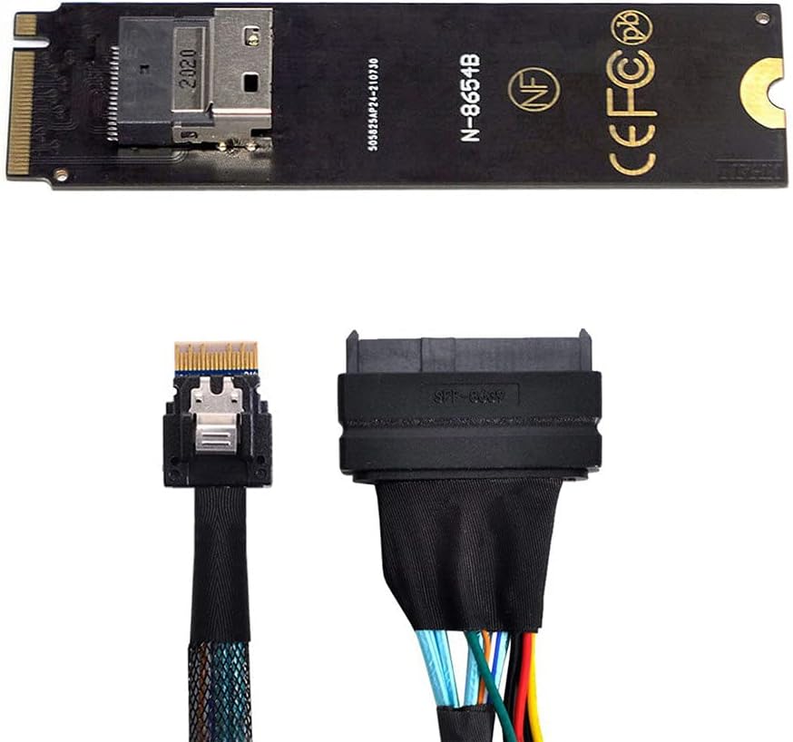 Xiwai NGFF M-Key NVME to SFF-8654 Slimline SAS Card Adapter and U.2 U2 SFF-8639 NVME PCIe SSD Cable for Mainboard SSD Pack of 2