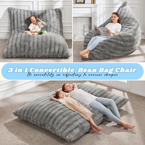 Hobestluk 3 in 1 Bean Bag Chair Giant Bean Bag Chairs Convertible Bean Bag Floor Cushion with Machine Washable Cover