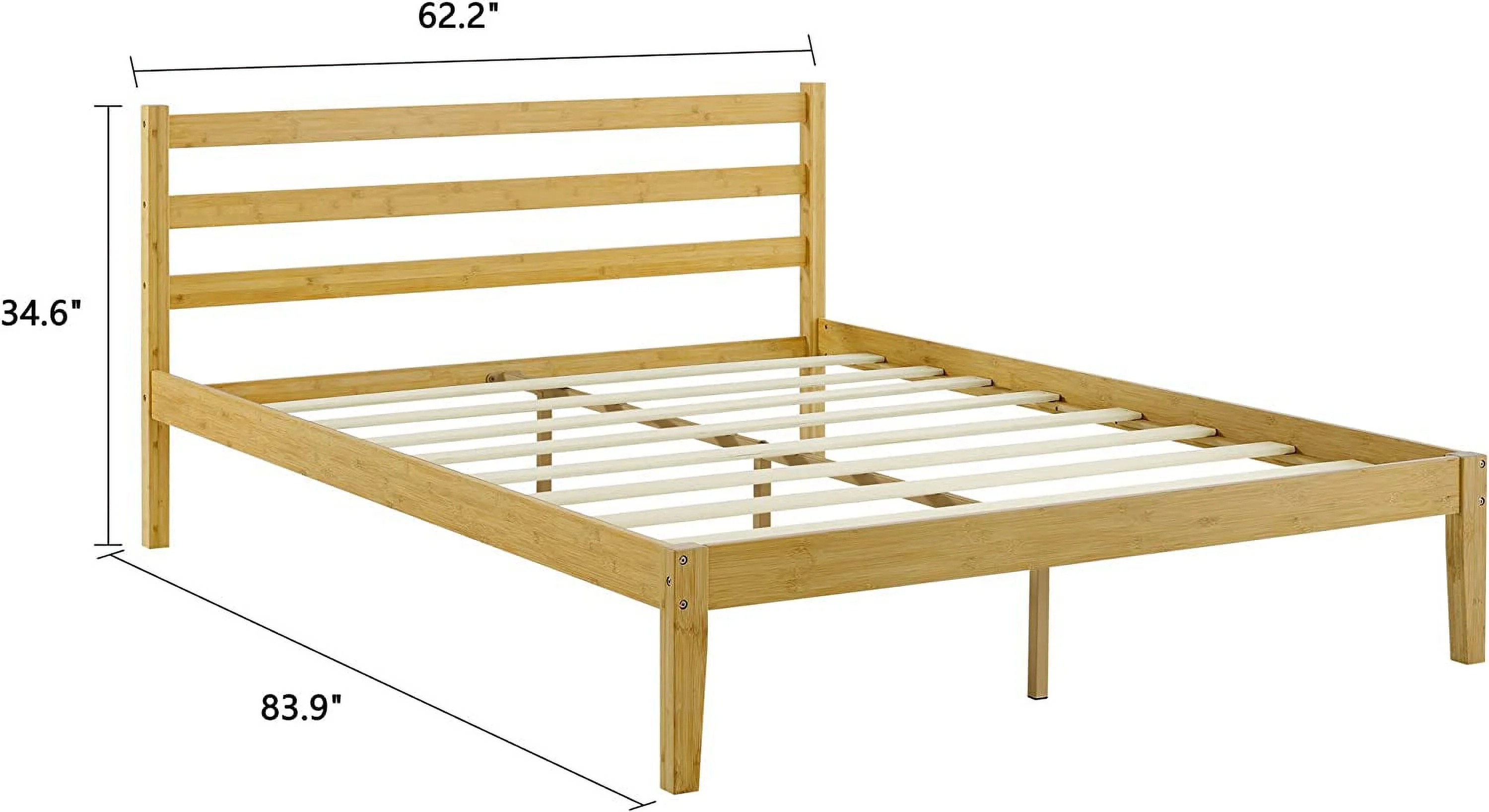 Classic Bamboo Queen Platform Bed Frame With Headboard For Bedroom, Strong Wood Slat Support, No Box Spring Needed, Easy Assembly, Natural (Queen)