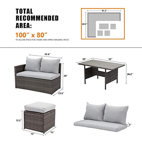 Wisteria Lane Outdoor Patio Furniture Set, 7 Piece Outdoor Dining Sectional Sofa with Dining Table and Chair