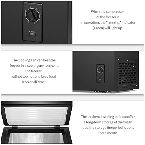 Kismile 3.4 Cubic Feet Chest Freezer with Removable Basket Free Standing Top open Door Compact Freezer with Adjustable Temperature for