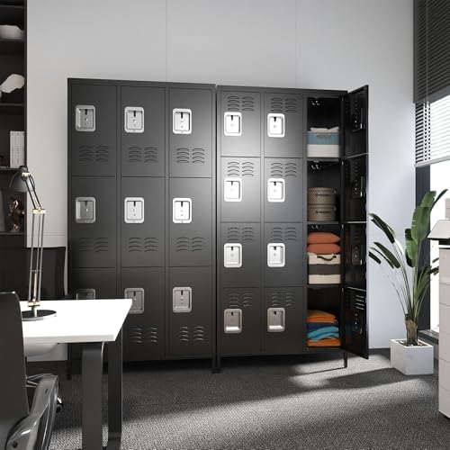 3 Doors Lockers for Employees, Steel Storage Lockers Lockable, Metal Locker Storage Cabinet for Home Office School Gym, Require Assembly (Grey)