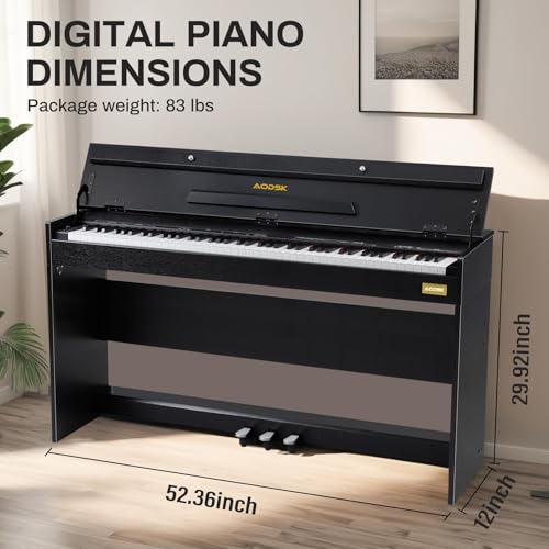 AODSK 88-Key Weighted Hammer Action Digital Piano with Speakers,Furniture Stand and Triple Pedals,Beginner's Course- Comes With Headphones