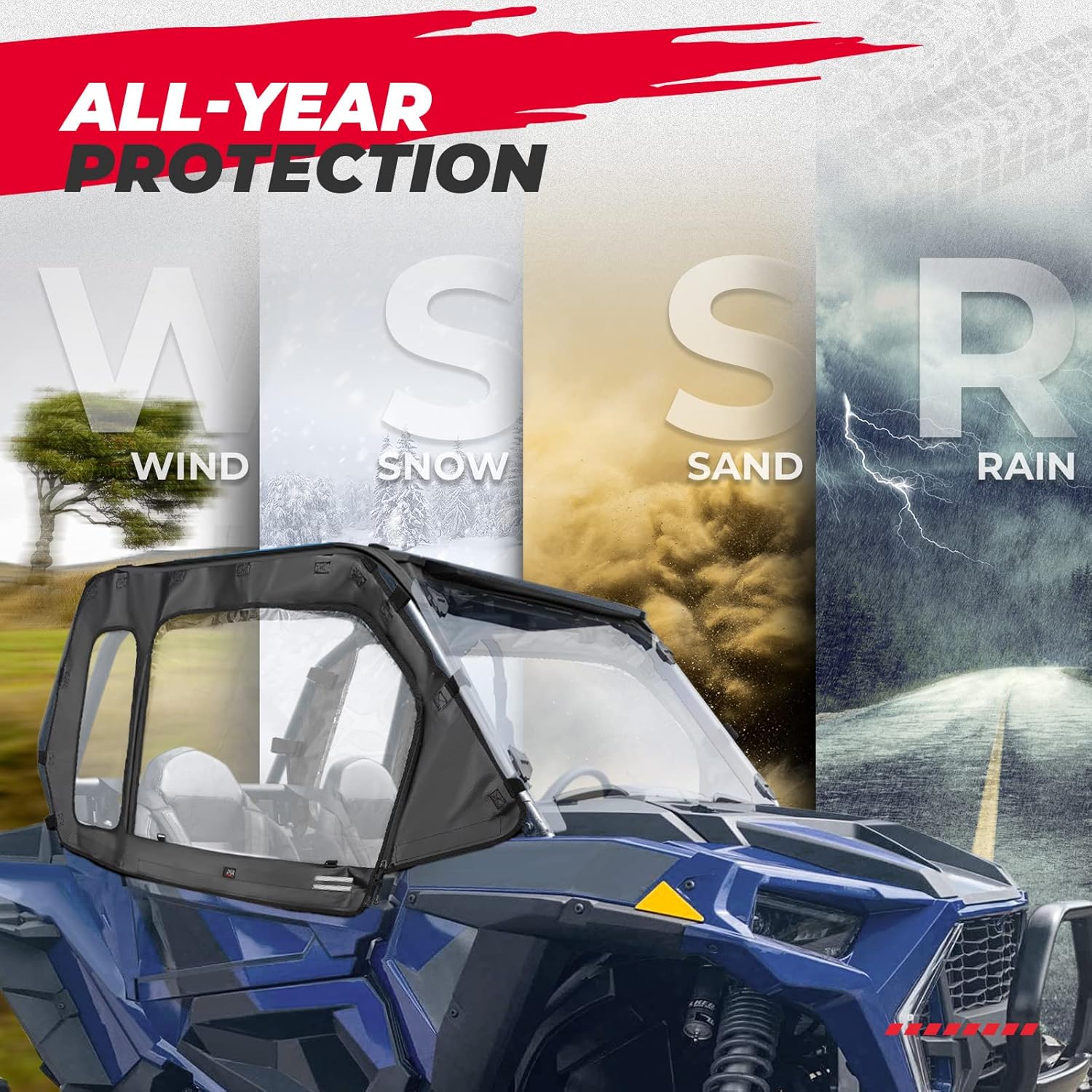 Kemimoto RZR Soft Cab Enclosures, 2 Soft Upper Doors with Zippers, RZR Upper Windows Water-resistant Clear Tinted Standard Rear Windshield