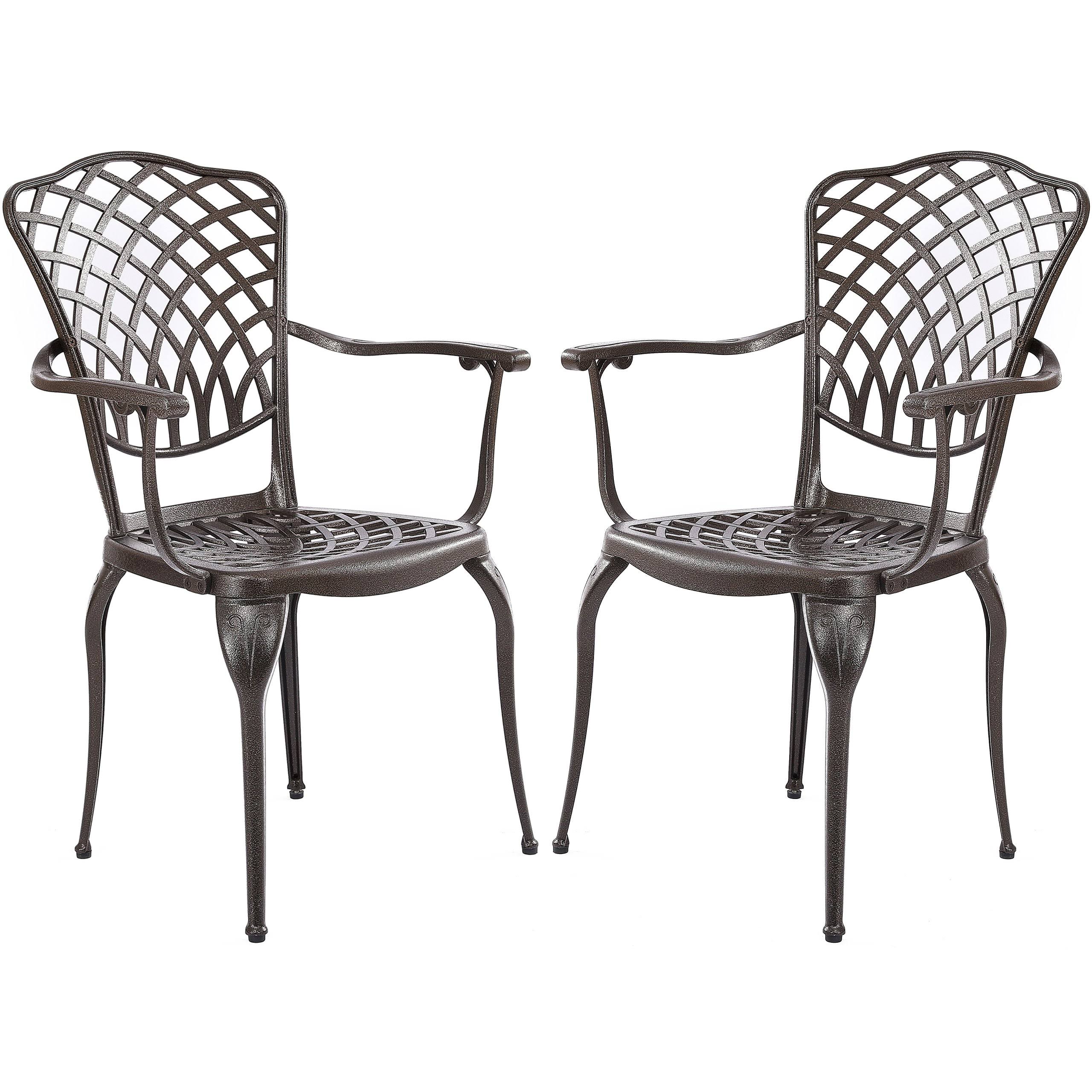 Kinger Home Arden Cast Decorative Aluminum Outdoor Patio Dining Metal Chairs Lattice Weave Design in Bronze (2-Pack)