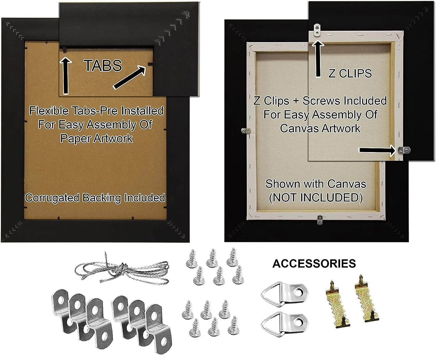 Picture Frames Set of 2. 1-1/8" Polystyrene Modern Black 20x24 Wholesaleartsframes-com 313-VI Series Made in USA