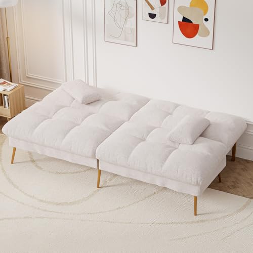 COMHOMA Convertible Futon Sofa Bed, 68″Fabric Futon Couch with Adjustable Backrest, Folding Futon Sleeper Recliner for Living Room Furniture (Black)