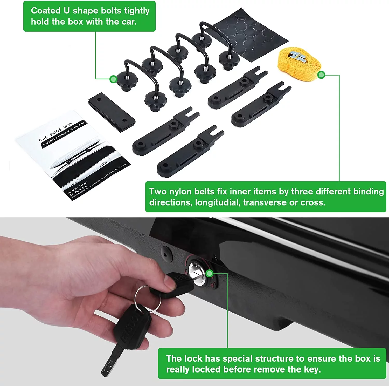 Large Hard Shell Carriers Rooftop Cargo Box with Key Lock 62 (L) x 31 (W) x 15(H) 15 Cubic Feet
