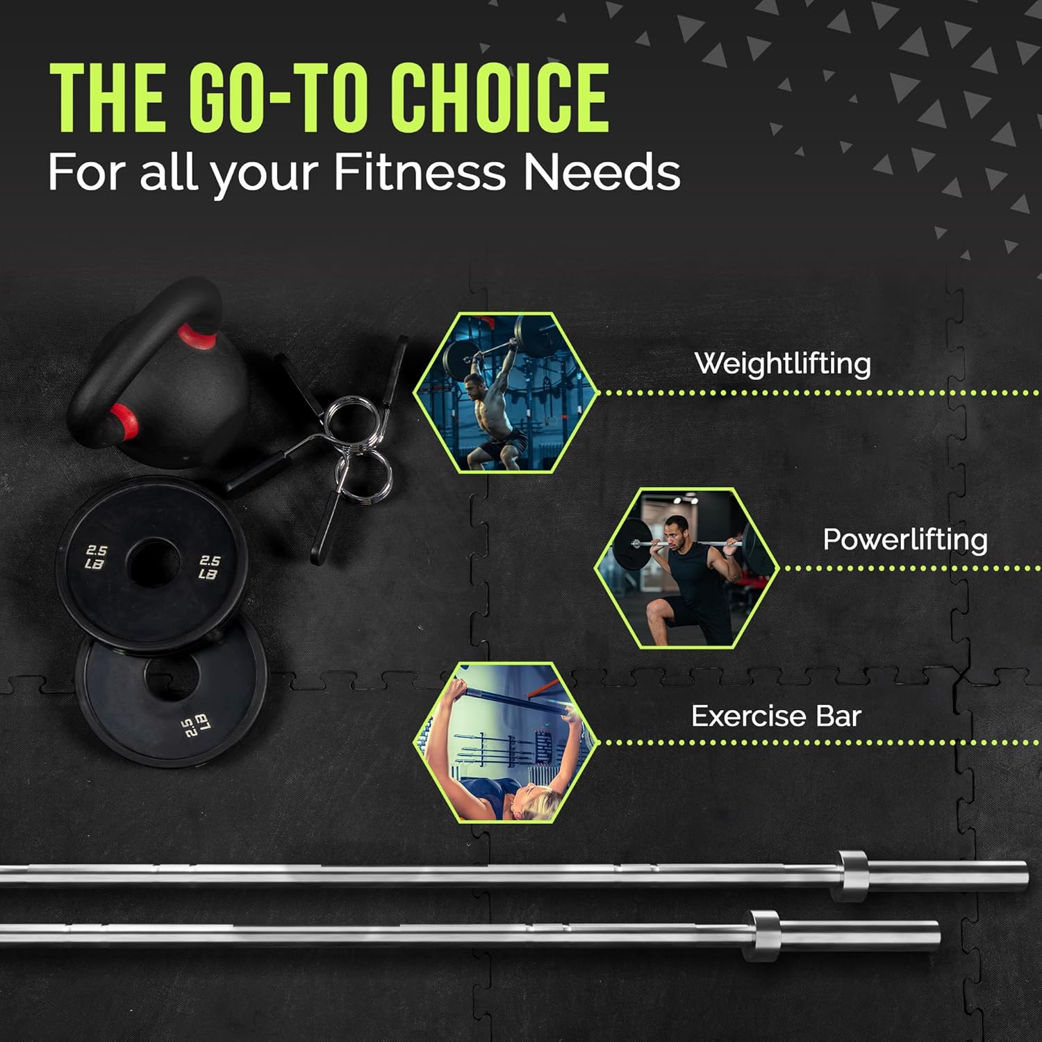 Olympic Training Barbell (6FT) (15 Pound Weight) (300 LBS Capacity), Home Gym Fitness Equipment, Strength Training Workout Bar, Weight bar for Squats