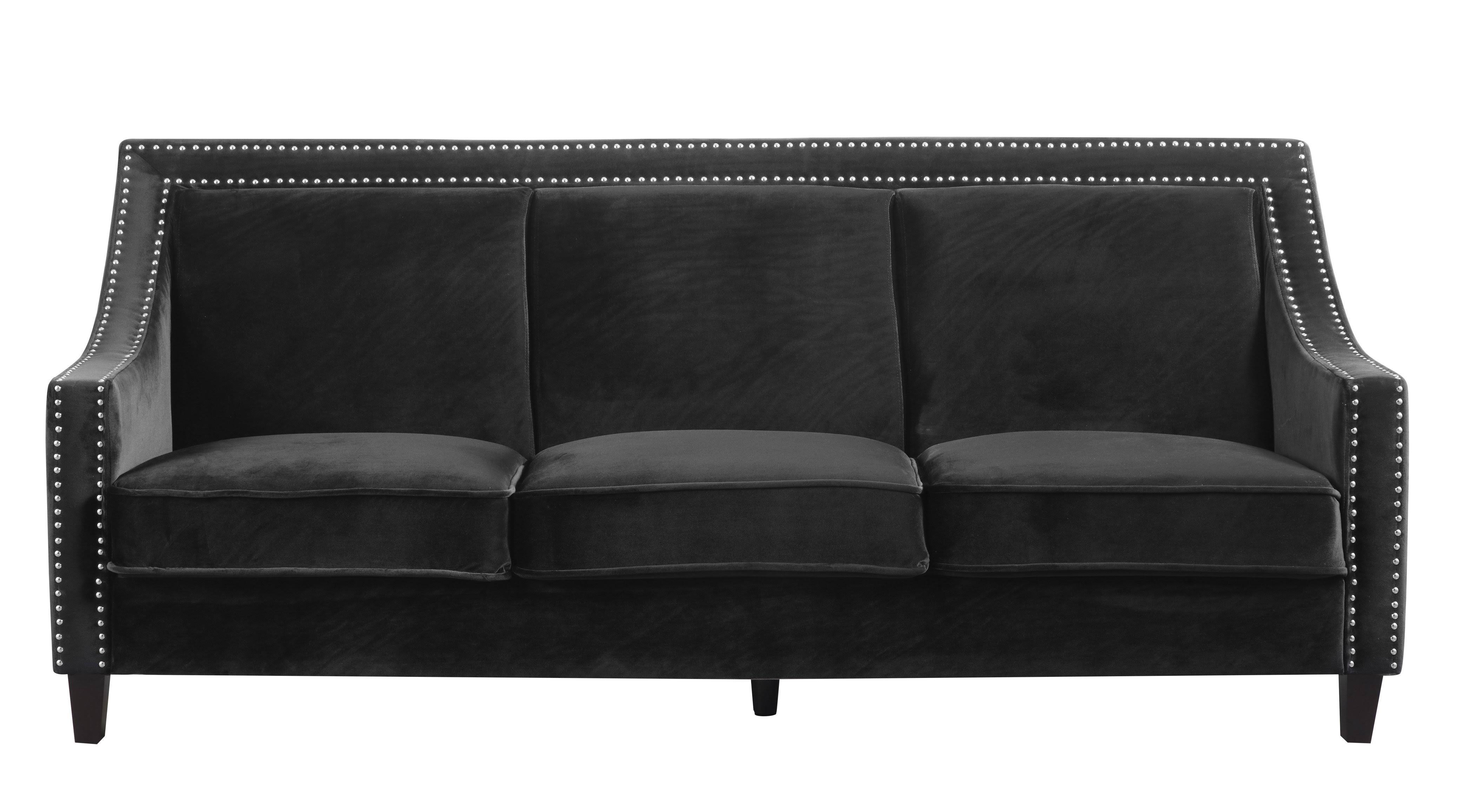 Chic Home Camren Sofa Velvet Upholstered Swoop Arm Silver Nailhead Trim Espresso Finished Wood Legs Couch Modern Contemporary, B