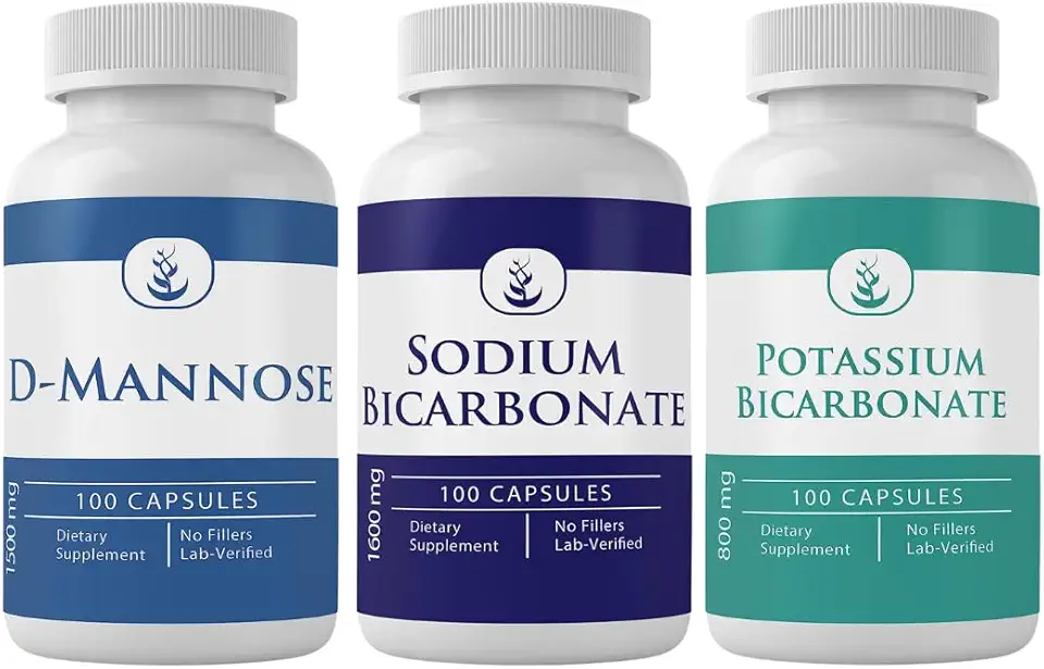 PURE ORIGINAL INGREDIENTS Sodium Bicarbonate, D-Mannose, & Potassium Bicarbonate Bundle (100 Capsules Each), No Additives or Fillers, Lab Verified