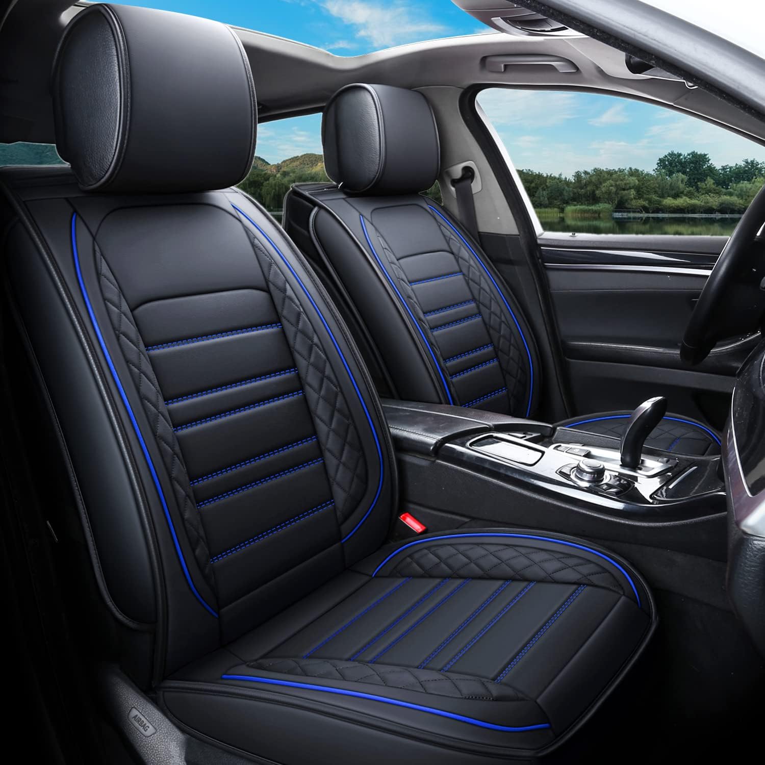 Car Seat Covers Full Set, 5 Seats Universal Leather Seat Cover for Cars Non-Slip Automotive Seat Covers Fit for Most Sedan SUV Truck (Full Set, Black)