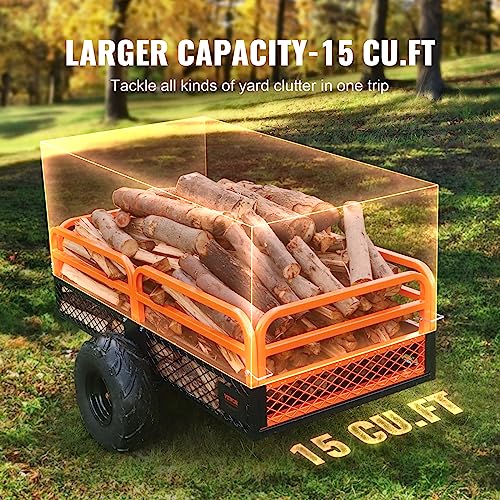 VEVOR Heavy Duty ATV Dump Cart - Steel Tow Behind trailer, 750 lbs, 15 Cubic Feet Garden Utility with Removable Sides
