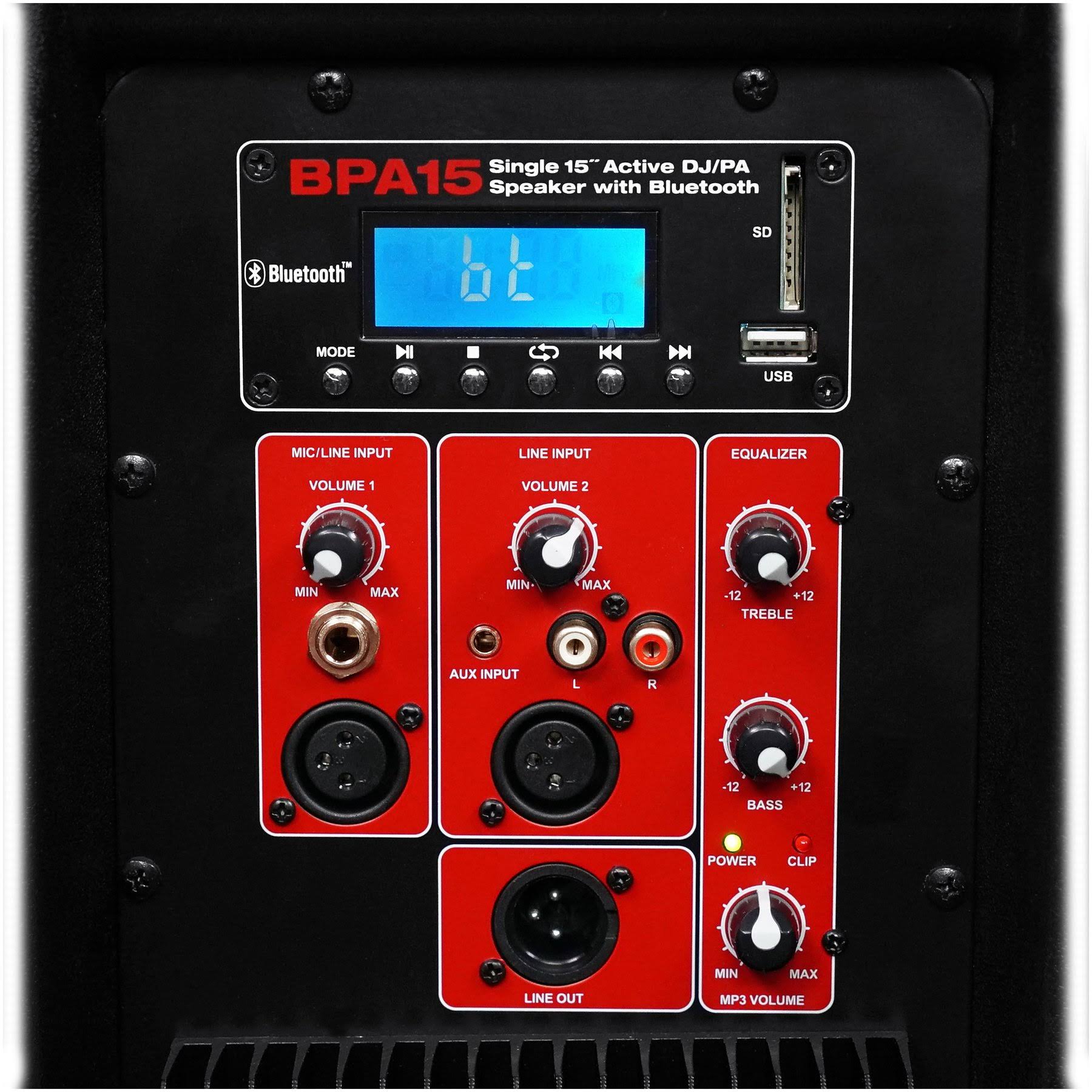 (2) Rockville BPA15 15 inch Powered 800W DJ PA Speakers wBluetooth+LED Stands+Cables
