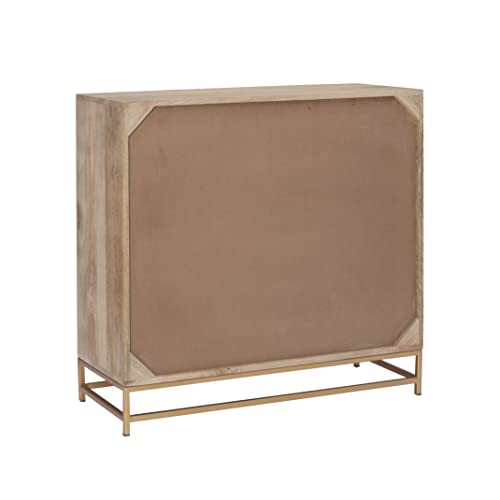 Powell Natural Rattan and Gold Base 2 Danika, Two Drawer Cabinet, Beige