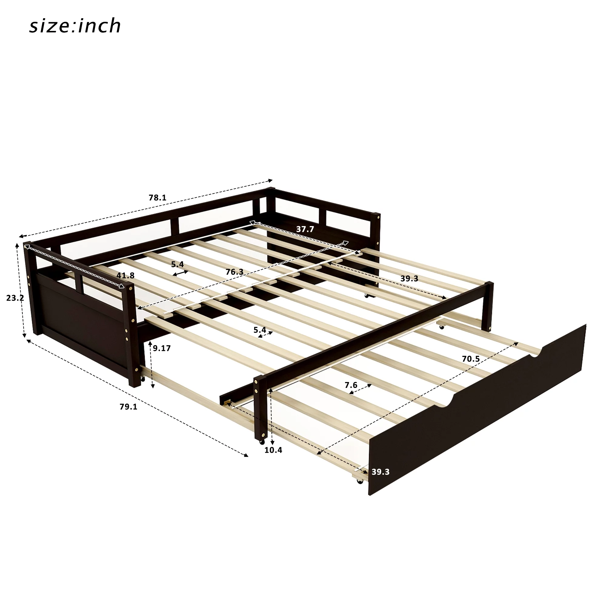 Gewnee Wood Twin Size Daybed,Convertible Daybed with Double Trundle for Kids,Espresso