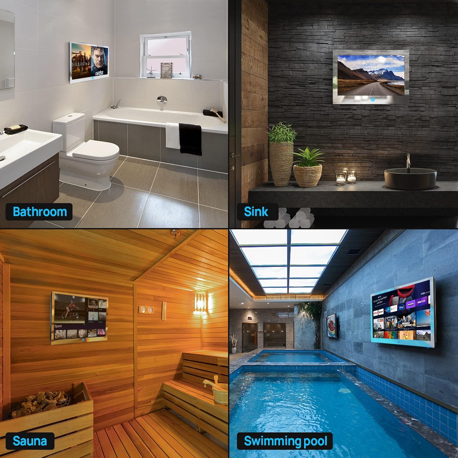 Haocrown 21.5 inch Bathroom TV Touchscreen IP66 Waterproof Smart Mirror TV for Bathroom with Android 11.0 System & 500 High-Brightness Built-in