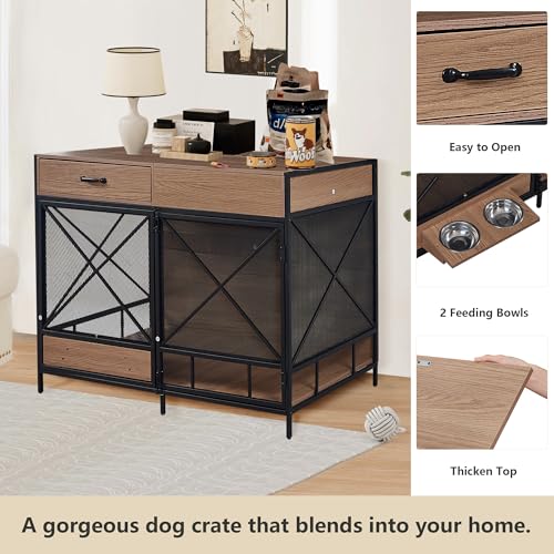 Aoowow Large Double Dog Crate Furniture 72.4" Indoor Dog Kennel with Sliding Barn Door and Divider
