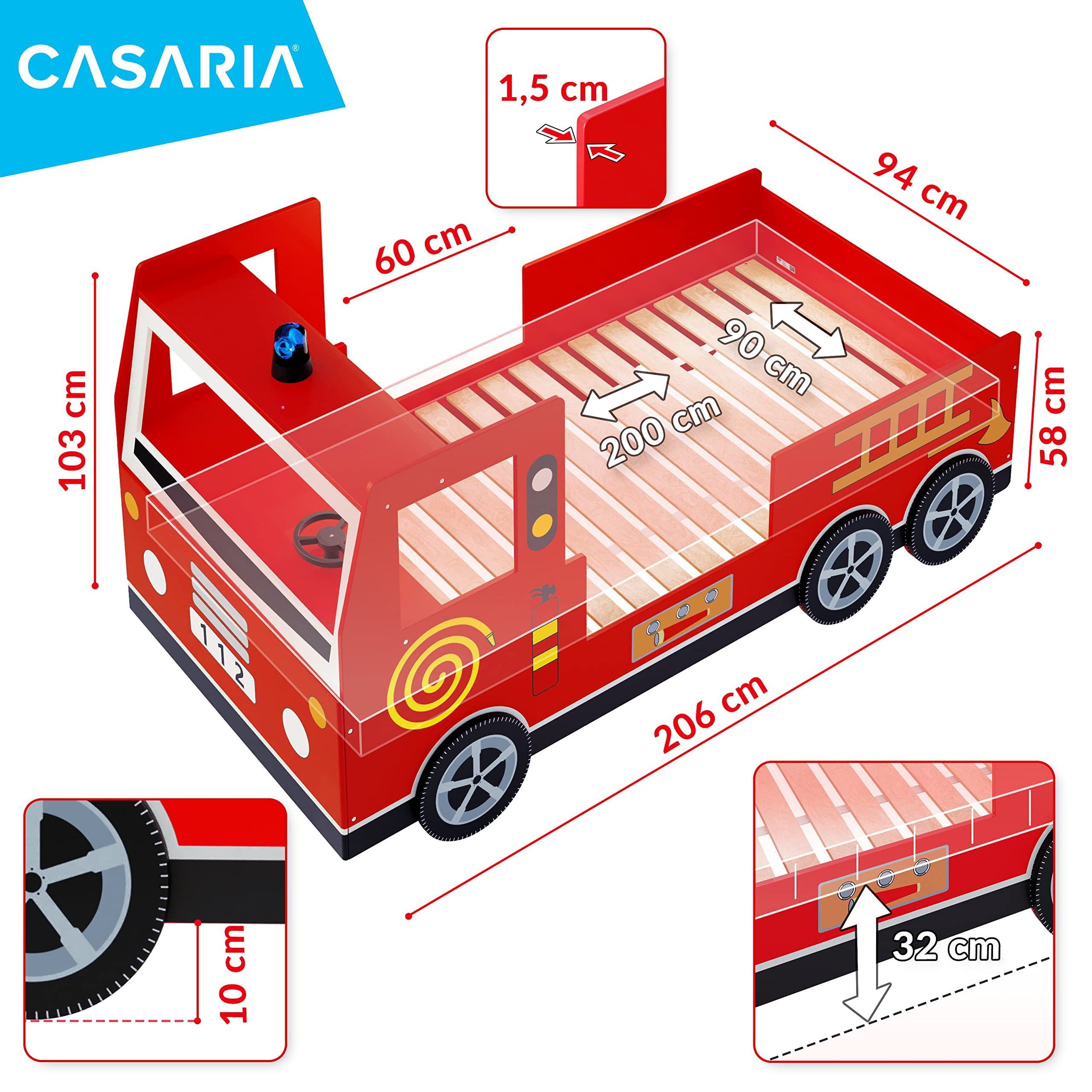 【Furniture】Children's Bed Frame Red Fire Truck Imitation Kids Bed Car Vehicle Bedroom Furniture Toddler's Bed