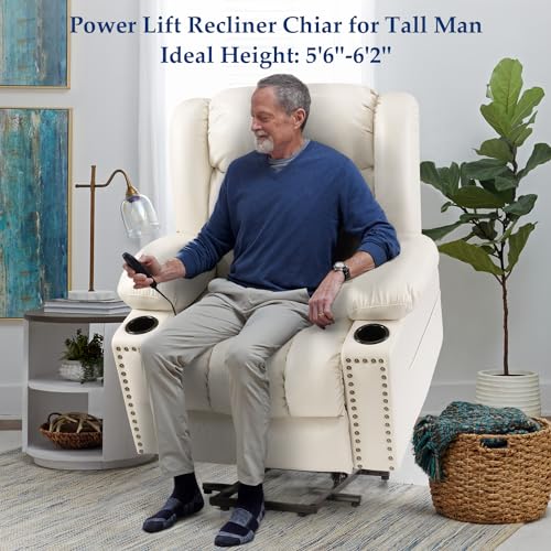Large Power Lift Chairs Recliners for Elderly with Heated and Massage, Overstuffed Adjustable Lift Chairs, 3 Positions, Breathable Leather