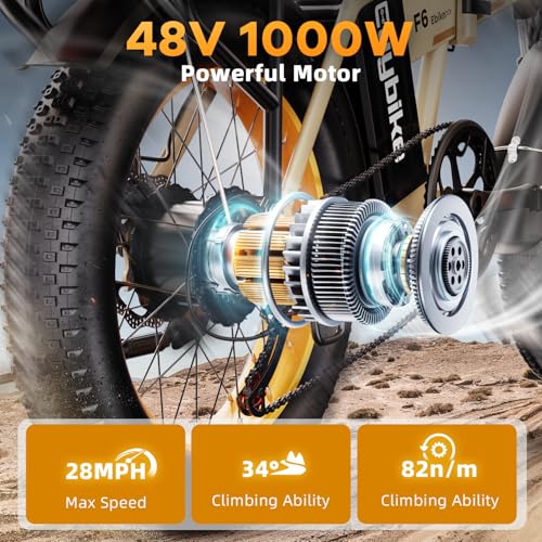 1000W Folding Electric Bike,48V 20AH Removable Battery E Bike,30+MPH,80 Miles Max Range Electric Bike for Adults,20" Fat Tire Foldable ebike