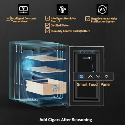 KingChii 16L Electric Cigar Humidors Temperature Control System, Cooling & Heating Humidor Cabinet with Spanish Cedar Wood Shelves & Hygrometer