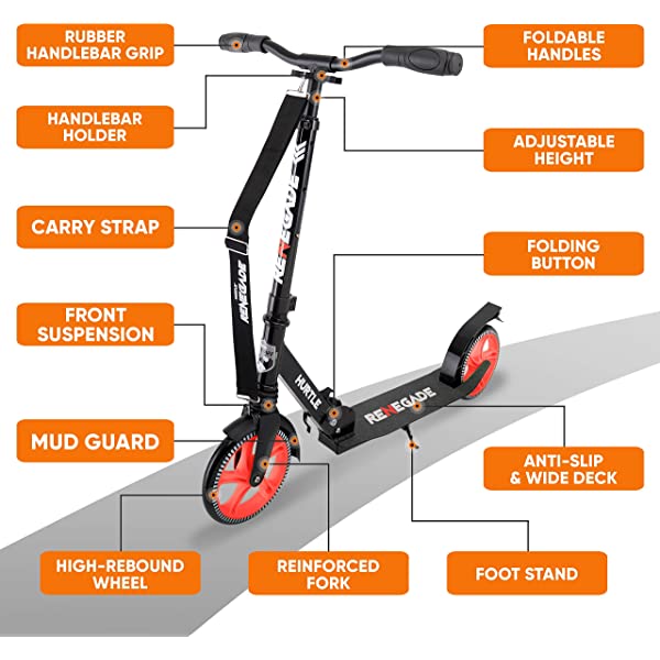 Hurtle Scooter &ndash; Scooter for Teenager &ndash; Kick Scooter &ndash; 2 Wheel Scooter with Adjustable T-Bar Handlebar &ndash