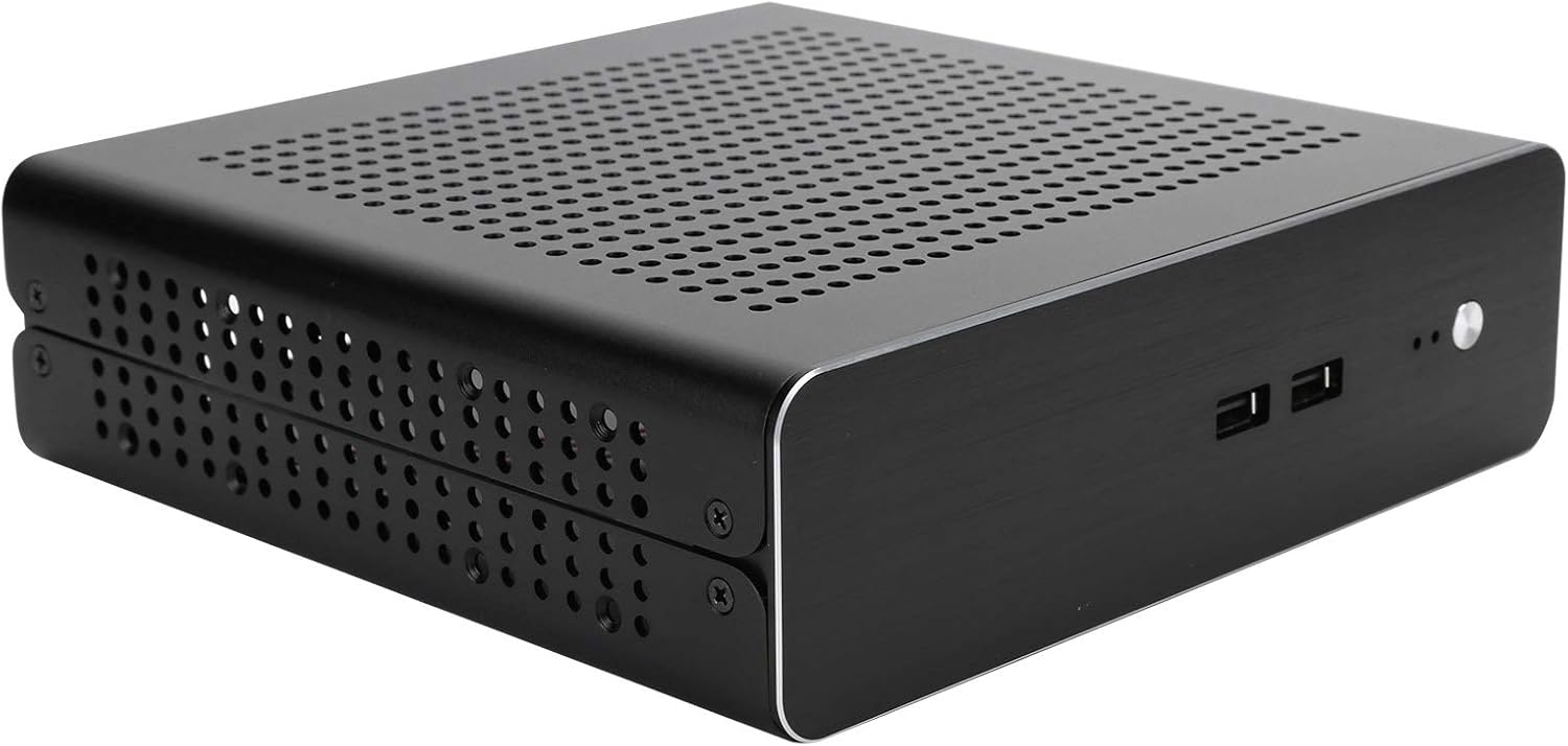 HTPC Chassis DIY Computer Case, Full Aluminum DCATX Power Supply MiniITX Case for Desktop Computer(Black&USB2.0)