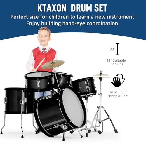 Ktaxon 5-Piece Complete Junior Drums Set, 14 Inch Beginners Drum Kit with Throne Stool, Pedal & Drumsticks, Kids Drums Musical Instruments W/Cymbal