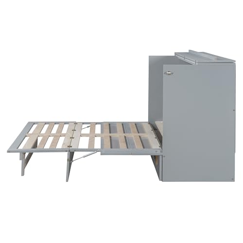 Harper & Bright Designs Full Size Murphy Bed Cabinet Wall Bed Chest with USB