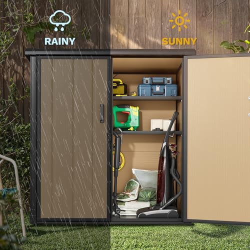 DWVO 5x3ft Resin Outdoor Storage Shed with Floor, Waterproof Lockable Storage Shed with Window, Plastic Outside Tool Storage for Garden, Backyard