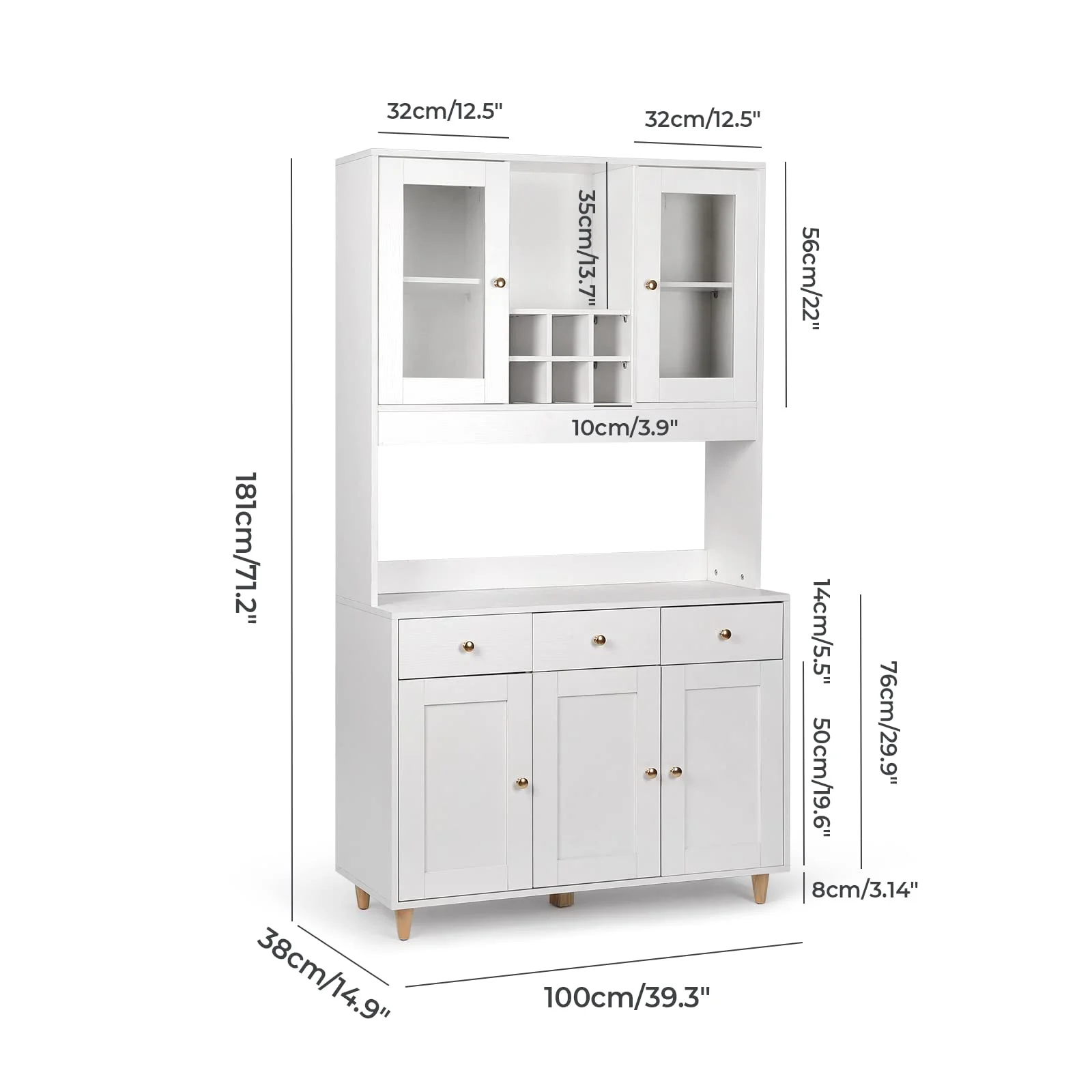 RichYa 71.2" Kitchen Pantry Cabinet Freestanding Large Storage Microwave Wine Cabinets White