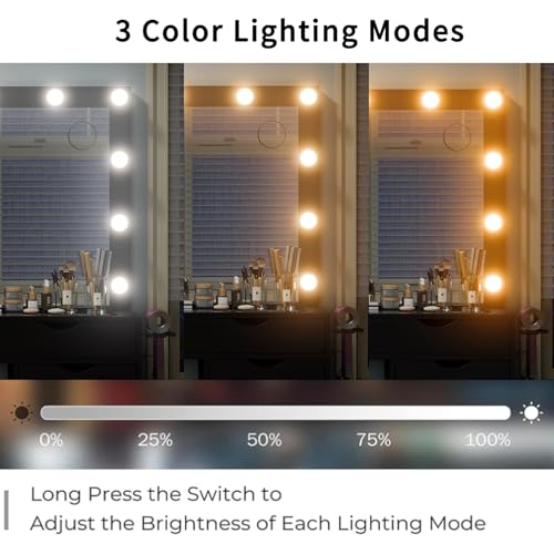 Vanity Desk with Mirror and Lights, Makeup Table with Charging Station, 3 Color Lighting Modes, 15 Drawers Dressing Table